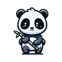 cute panda and bamboo icon character png