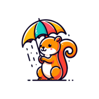 cute squirrel holding umbrella icon character png