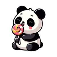 cute panda eating candy icon character png