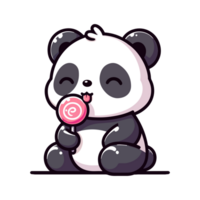 cute panda eating candy icon character png