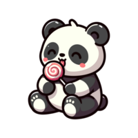 cute panda eating candy icon character png