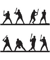 Baseball Players Set - Silhouettes and Color Drawing vector