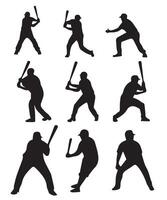 Baseball Players Set - Silhouettes and Color Drawing vector