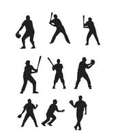 Baseball Players Set - Silhouettes and Color Drawing vector