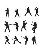 Baseball Players Set - Silhouettes and Color Drawing vector