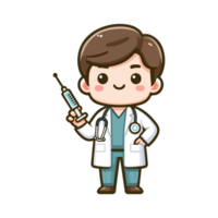 cute doctor holding syringe icon character png