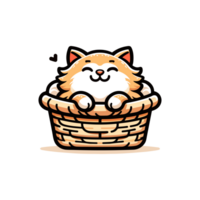 cute cat sleeping in basket icon character png