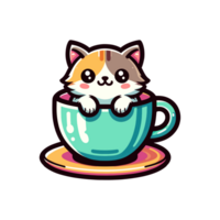 cute cat playing in cup icon character png