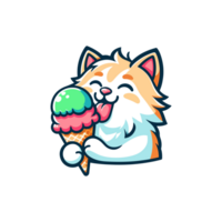 cute cat eating ice cream icon character png