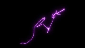 Self drawing animation one continuous line draw, logo, neon purple luminous sign,abstract hand sparkler video