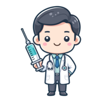 cute doctor holding syringe icon character png