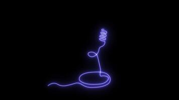 Self drawing animation one continuous line draw, logo,neon blue luminous sign,microphone video