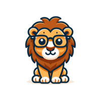 cute lion wearing glasses icon character png