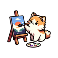 cute cat painting icon character png