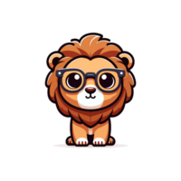 cute lion wearing glasses icon character png