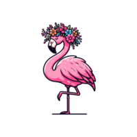 cute flamingo wear flower on their head icon character png