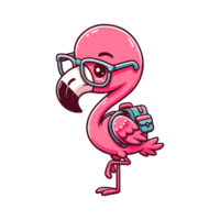 cute flamingo school icon character png