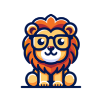 cute lion wearing glasses icon character png