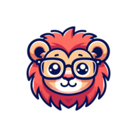 cute lion wearing glasses icon character png