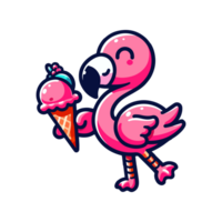 schattig flamingo aan het eten ijs room icoon karakter png