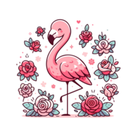 cute flamingo and flower icon character png