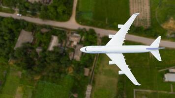 plane above the ground. Aerial city view photo