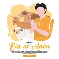 Eid adha mubarak greeting card. illustration for the celebration of eid mubarak with flat design illustration vector