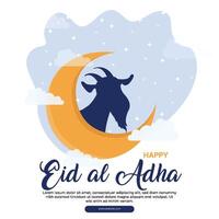 Eid adha mubarak greeting card. illustration for the celebration of eid mubarak with flat design illustration vector