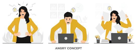 Flat people angry screaming stressed work mad concept illustration vector