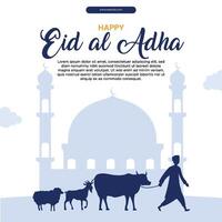 Eid adha mubarak greeting card. illustration for the celebration of eid mubarak with flat design illustration vector