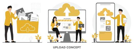 Flat upload file to cloud system file document concept illustration vector