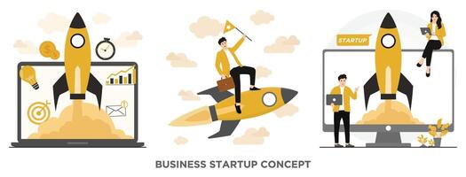 Flat rocket startup development concept illustrator vector