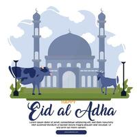 Eid adha mubarak greeting card. illustration for the celebration of eid mubarak with flat design illustration vector