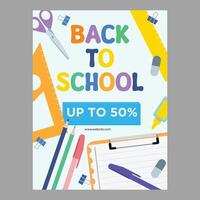 Flat back to school background with school supplies vector