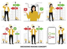 Flat people confused in making decisions concept illustration vector