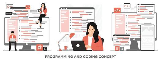 flat programming and coding concept illustration vector