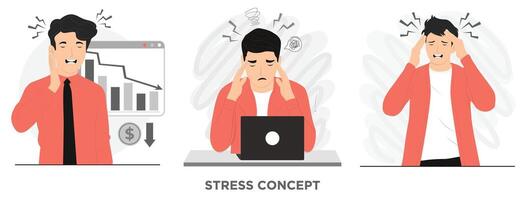 Flat woman stress working headache concept illustration vector