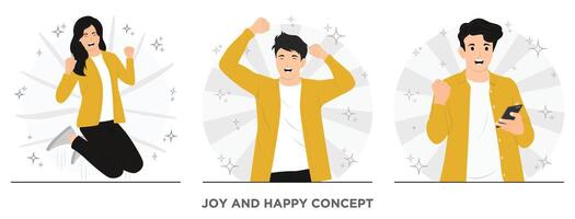 Flat joy and happy people concept illustration vector