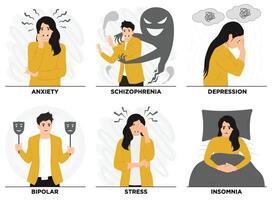 Flat Different mental disorders set concept illustration vector