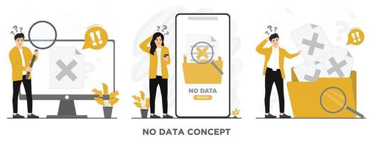 Flat no data search error landing concept illustration vector