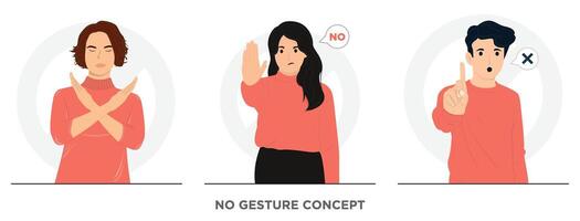 Flat woman man saying no stop concept illustration vector
