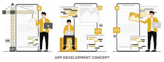 Flat software app development programming languages css html it ui programmer concept vector