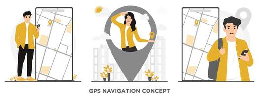 Flat address gps navigator service searching for location directions concept illustration vector