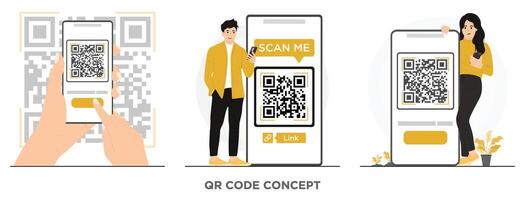 Flat smartphone scanning qr code concept illustration vector