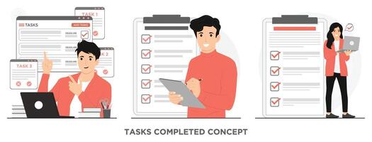 Flat tasks completed, planning events, deadlines and agenda concept illustration vector