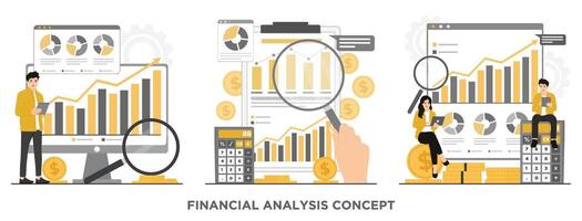 Flat financial analyst business performance analysis concept illustrator vector