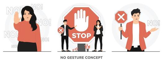 Flat woman man saying no stop concept illustration vector