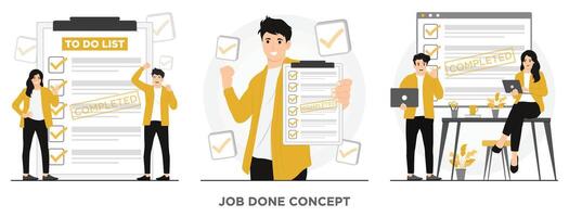 Flat job done completed tasks concept illustration vector