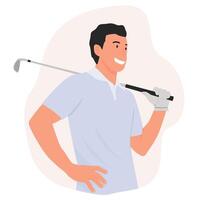 Flat athlete man playing golf in golf course vector