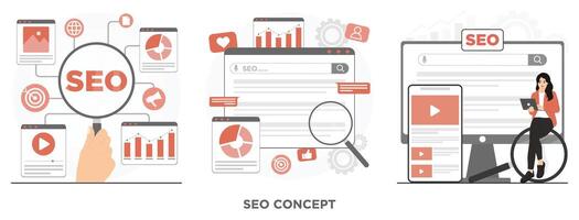 Flat search on internet SEO manager concept illustration vector